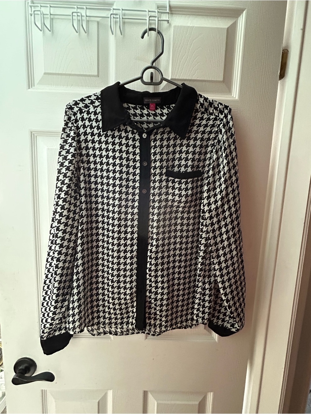 Vince Camuto Black & White Houndstooth Button-Front Blouse Jacket
